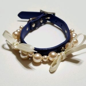 Dog Collar Faux Crocodile Bows & Pearls